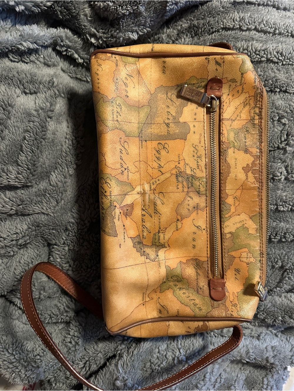 Alviero Martini Map-Print Bag in Tan and Brown